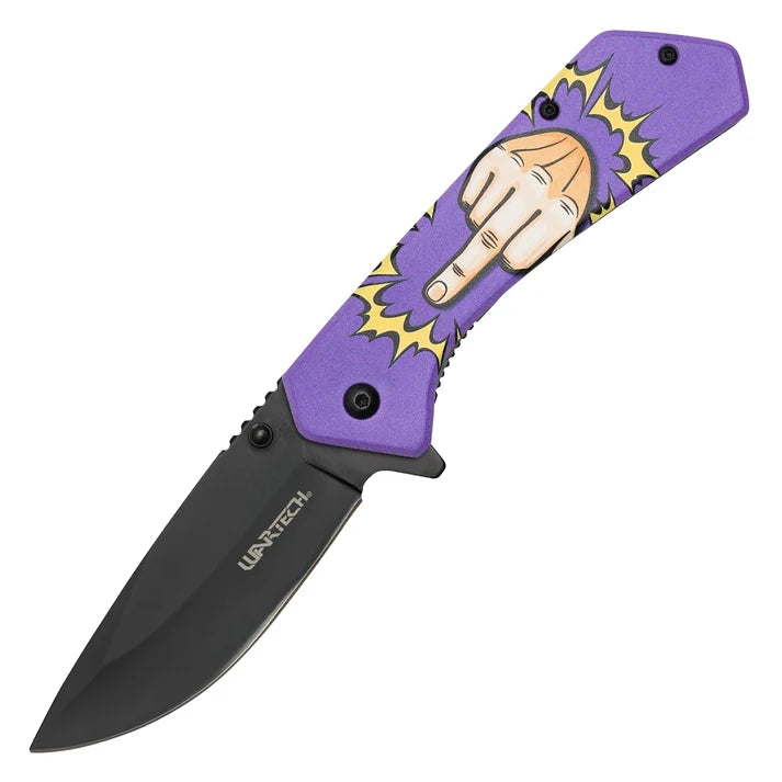 Wartech - 7.75" Middle Finger Print | Spring Assisted Pocket Knife