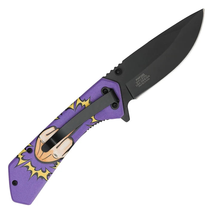 Wartech - 7.75" Middle Finger Print | Spring Assisted Pocket Knife