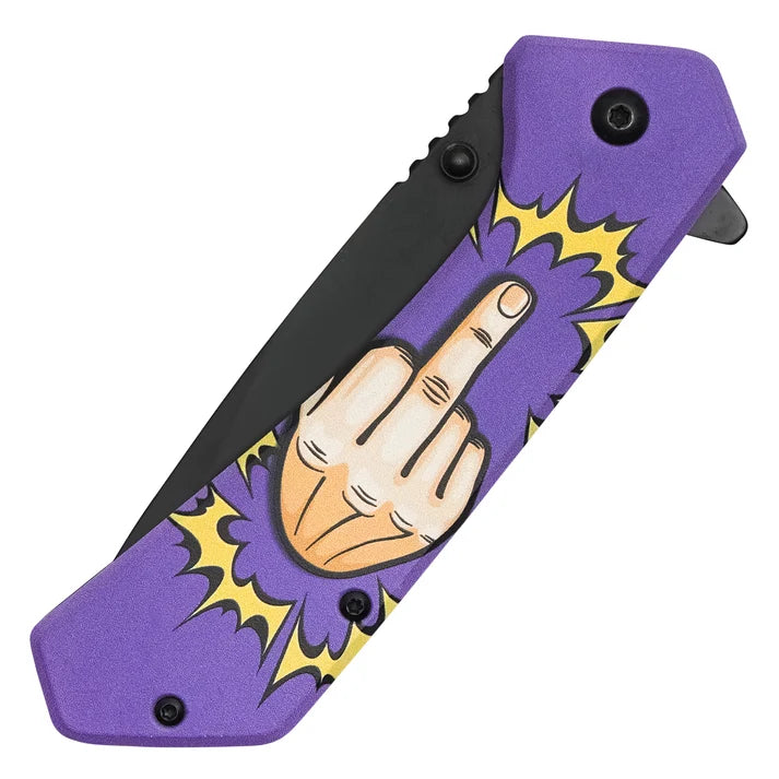 Wartech - 7.75" Middle Finger Print | Spring Assisted Pocket Knife