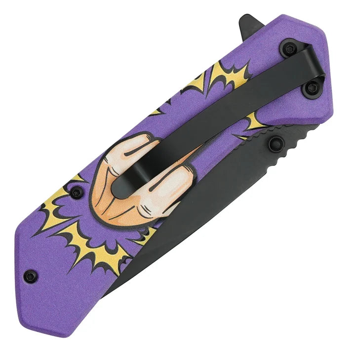 Wartech - 7.75" Middle Finger Print | Spring Assisted Pocket Knife