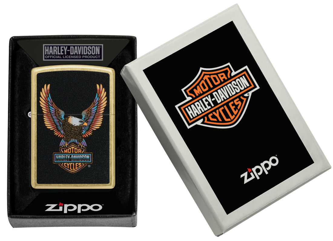 Zippo Harley-Davidson, Street Brass Lighter #46678 and Harley Leather Pouch - #HDPBK