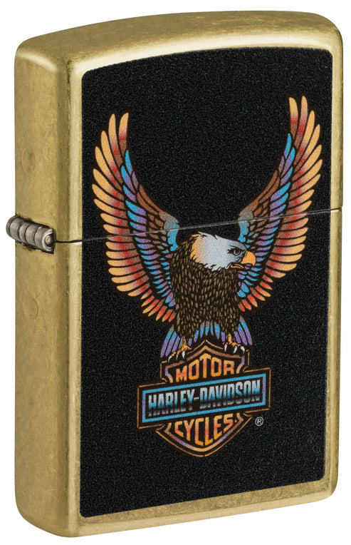 Zippo Harley-Davidson, Street Brass Lighter #46678 and Harley Leather Pouch - #HDPBK